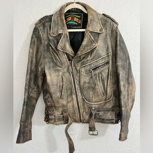 Vintage Putnam Leather Gold PLG Genuine Brown Lined Leather Jacket Men's Size L